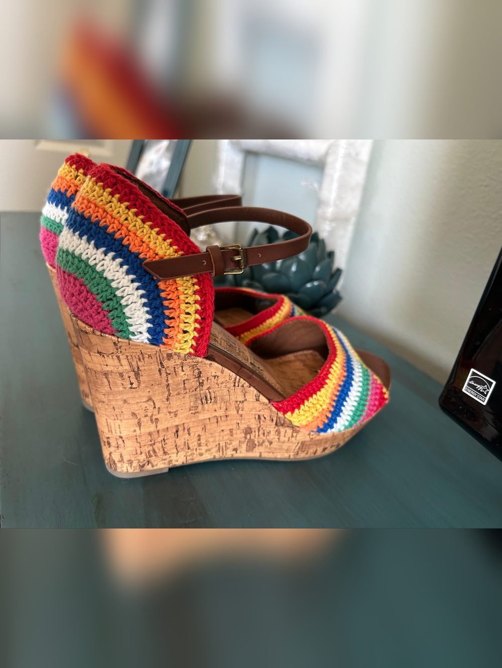 MIA Rainbow Crochet Cork Wedge Sandals - Multicolor - Picture 7 of 10